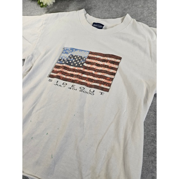Vintage Y2K Sideout Tee White July 4th 2000 American Flag TShirt Grunge Kids Med - Picture 3 of 11